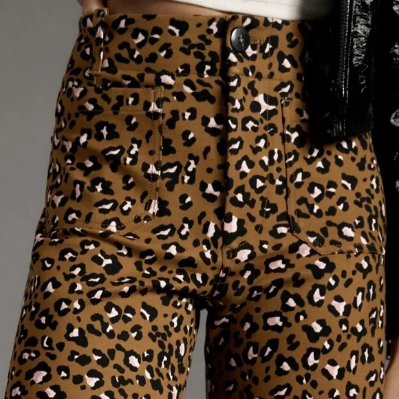 NWT Anthropologie Colette Ponte Crop Wide-Leg Pants in Olive Leopard Print - Picture 4 of 5
